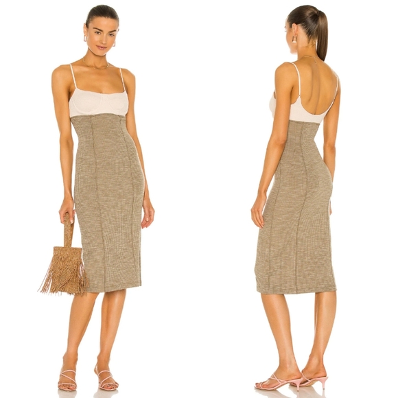Song of Style Dresses & Skirts - Gillian Midi Dress in Ivory & Green